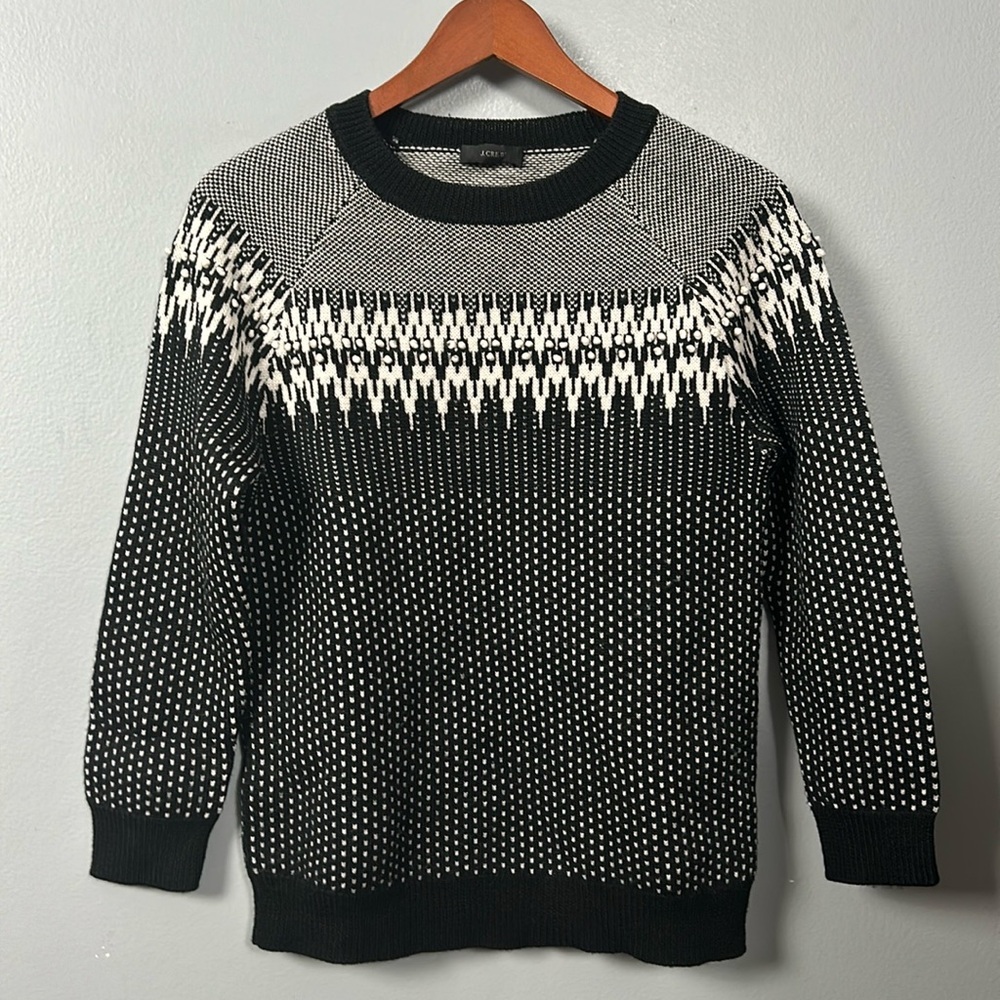 J. Crew Merino Wool Fair Isle Sweater S Black Ivory size XS